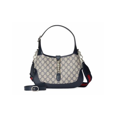 GUCCI JACKIE 1961 GG SMALL SHOULDER BAG BEIGE AND BLUE 678843 (28*19*4.5cm)